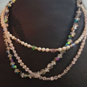 Bundle of 3 Vintage Beaded Necklaces Crystal Pearl Multicolor Jewelry